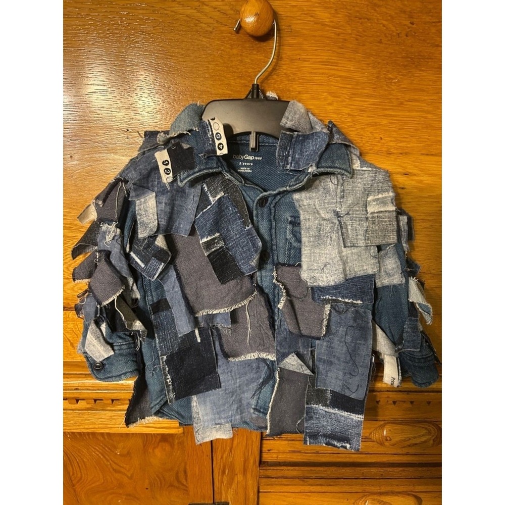 Baby‎ Gap 1969 Toddler Boys Custom Patchwork Denim Shirt Blue 2 Years Distressed